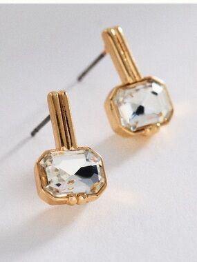 New! Anthropologie Gold Square Crystal Post Earrings NWT